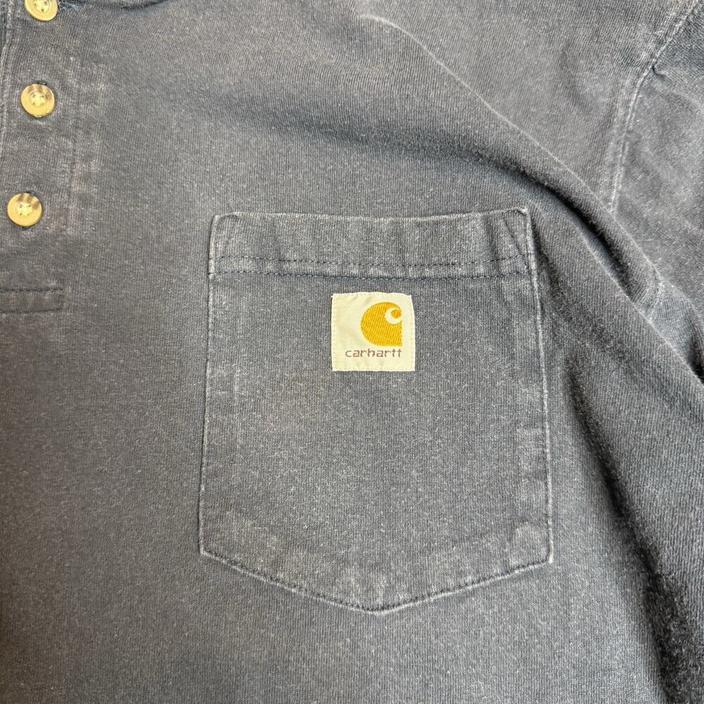 Carhartt Navy Long Sleeve Henley Pocket Shirt Men’s L Tall Workwear - Picture 3 of 5